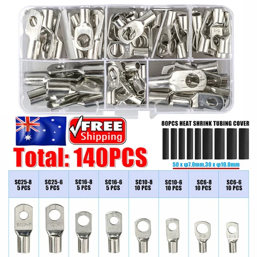 140Pcs Copper Lugs Ring Terminals Bare Battery Welding Crimp Wire Connectors Kit - Picture 13 of 16