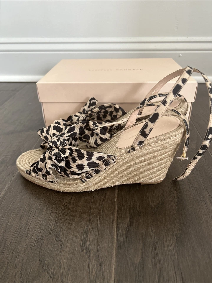 Alpargatas de cuña anudadas Loeffler Randall Charley leopardo talla 8,5 nuevas en caja Foto 2 de 4