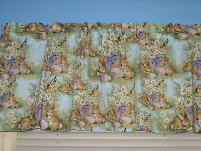 Handmade  Cotton Easter Bunny Robin Blue Window Curtain Valance