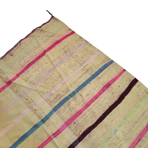 Handmade Moroccan Rug Light Brown Off White Fringe Striped Carpet Vintage - Picture 14 of 24