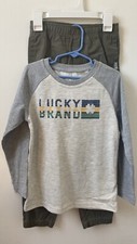 Lucky Brand Boys' Knit Woven T-Shirt Pants Set Size 5 Long Sleeve 60 Cotton New