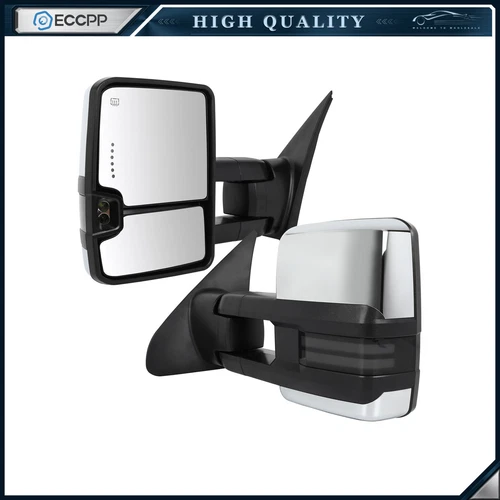 Chrome Tow Mirrors For 07-17 Toyota Tundra Power Heated Turn Signal Light