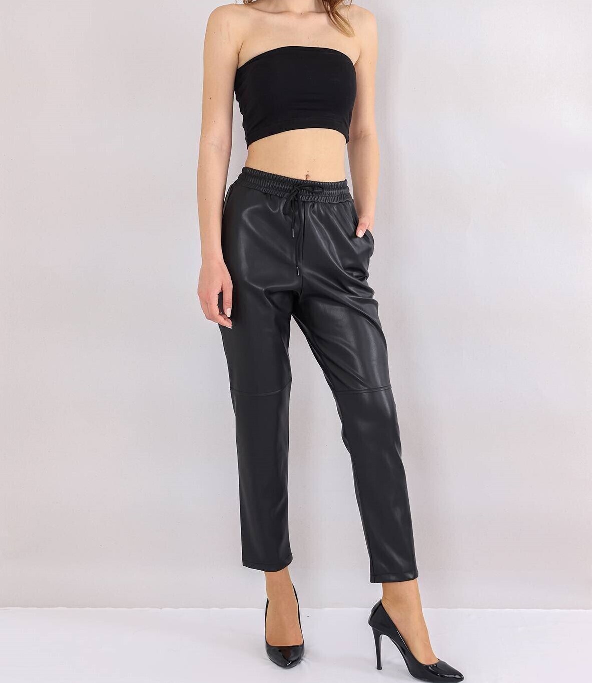 ESRA Damen Lederhose - Kunstleder Hose In Lederoptik Bis Übergröße