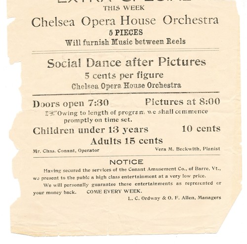 CONANT AMUSEMENT CO. CHELSEA VERMONT - TARJETA DE ADMISIÓN A PELÍCULA 1915 - Imagen 3 de 3