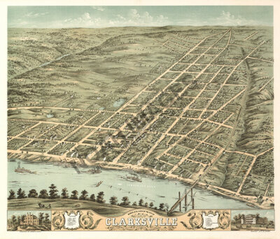 Panoramic Map of Clarksville Tennessee 16x20