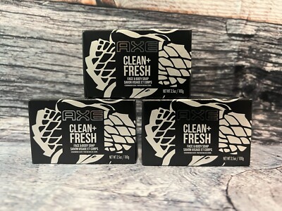 AXE Clean+Fresh Face & Body Soap Cedarwood Scent New Sealed (3)Bars For Men 