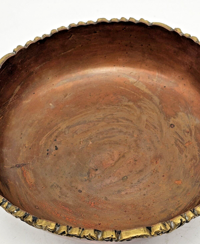 VTG Primitive 326 Martinez Genuine Copper W/ Brass Trim Rim Pedestal Bowl Mexico - Picture 13 of 13