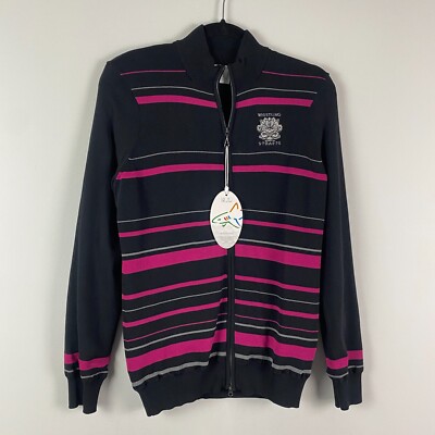 Greg Normal Sweater Jacket Womens Small Whistling Straits Golf Black Pink Stripe
