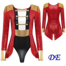 DE Damen Zirkus Kostüm Langarm Body Zirkusdirektorin Bodysuit Jacke Mantel Party