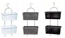 2-Tier Shower Caddy Plastic Hanging Basket Organiser Bathroom Rack With Hook