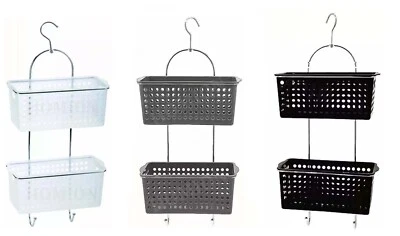 HOMION 2-Tier Shower Caddy Plastic Hanging Basket Organiser Bathroom Rack With Hook