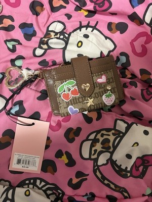 Juicy Couture Brown Women's Card Wallet Heart Cherry Strawberry Logo Accents