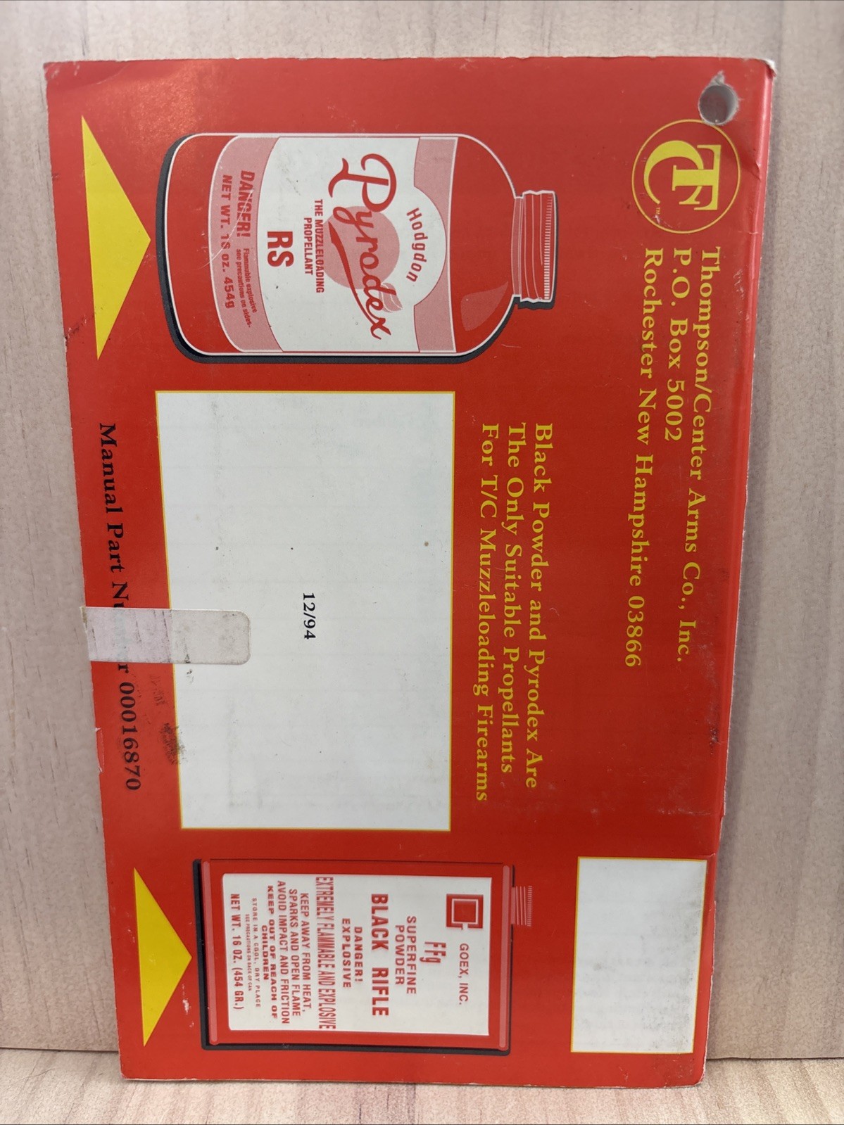 Original Factory T/C Thompson Center  FIRE HAWK Muzzleloader Gun Owners  Manual