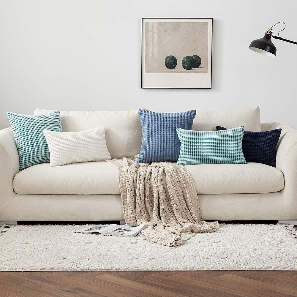 MIULEE Pack of 2 Corduroy Soft Soild Decorative Square Throw Pillow Covers Set C