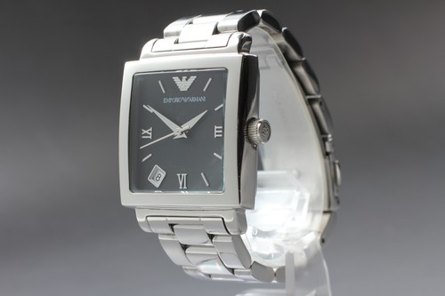 N MINT Emporio Armani AR-5303 Black Roman Dial Tank Qz 30mm Watch JAPAN 14.5cm - Picture 8 of 10