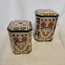 Pair Of English Breakfast/Tea/Candy Floral Octagon Nested Tins. Made In England.
