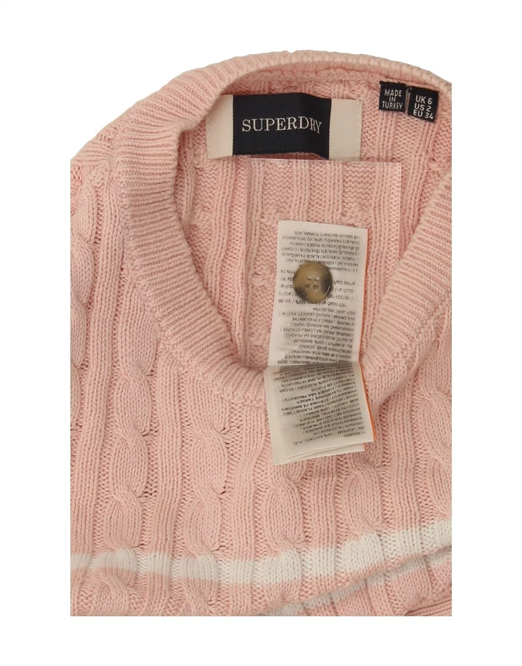 SUPERDRY Womens Crew Neck Jumper Sweater UK 6 XS  Pink Striped Cotton OB05 - Image 3 of 3