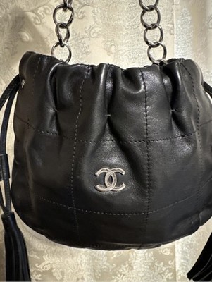 Chanel Gabrielle Black Quilted Calfskin Leather Drawstring Women Handbag