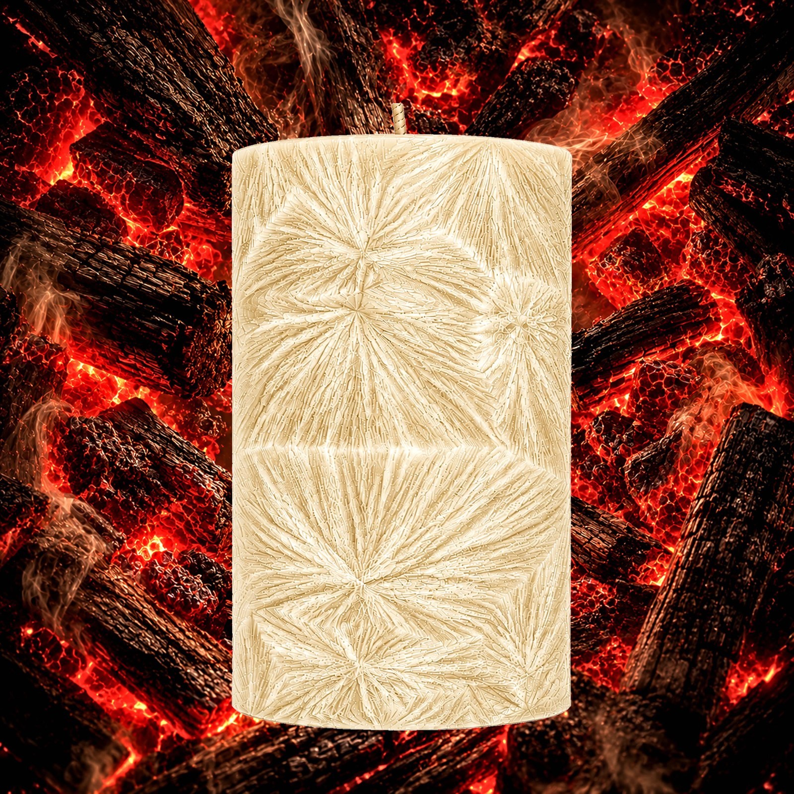 Firewood & Woodsmoke Scented Palm Wax Pillar Candle – Choose Your Size & Colour