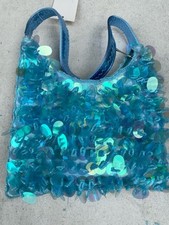 Mini borsa a tracolla paillettes blu scintillante stile Y2K festa sera fuori glam nuova