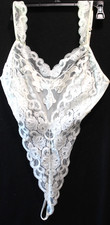 Victorias Secret Cream Lace Thong Bodysuit Size M Camisole 80's Lace Satin