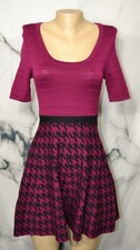 CANDIE'S Purple Black Fit & Flare Sweater Dress Small Short Sleeves Herringbone