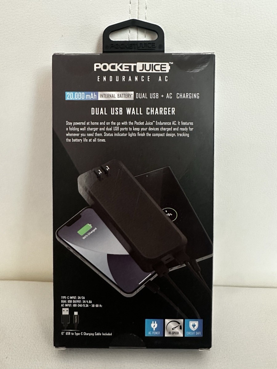 Pocket Juice Endurance AC Built-In Wall Plug 20,000mAh Portable