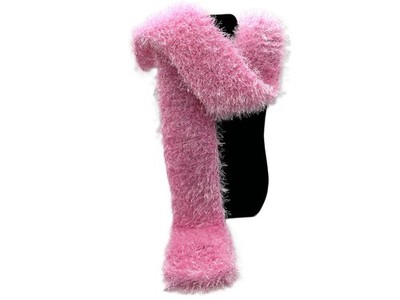 Hand Knit Women's Bright Pink Sparkle SCARF BOA Measures 3.5 x 50 Inches