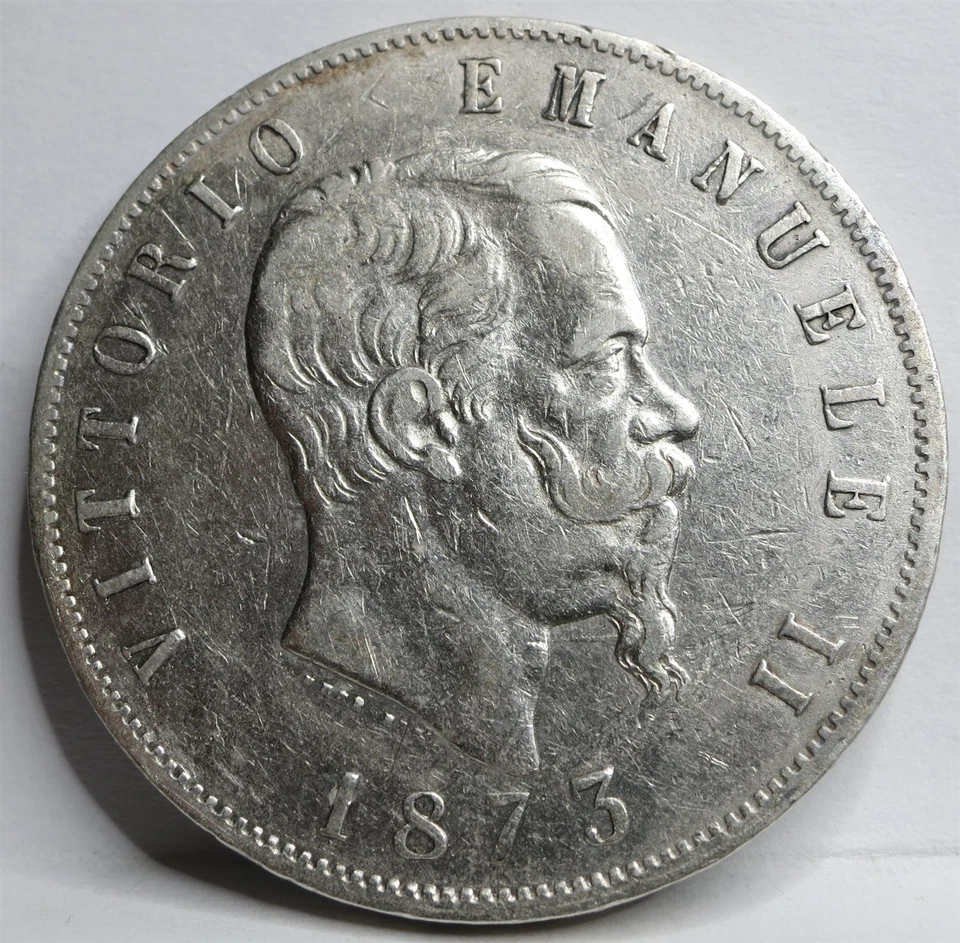 ITÁLIA Kingdom 5 liras 1873 M BN MUITO BOM ESTADO Milan Silver King Vittorio Emanuele Crown #R55 - Imagem 4 de 4