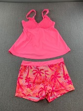 Hot Pink Tropical 2 pc Tankini Bikini Swimsui...