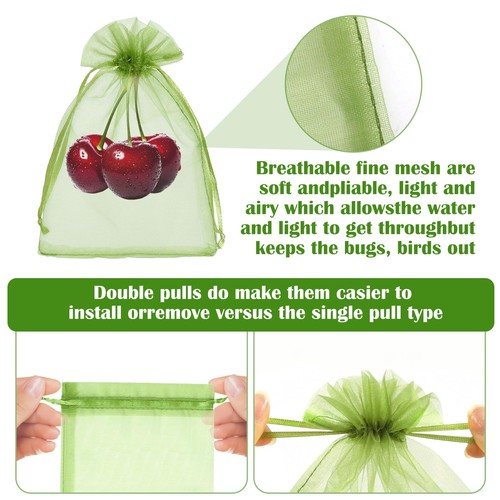 50 Pcs 4x6 Inch Green Fruit Protection Bags Small Drawstring Mesh Bags - Picture 6 of 7