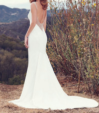 Maggie Sottero 7MC923 Wedding Dress 10 Ivory Aldora Crepe Modern Sheath Beaded