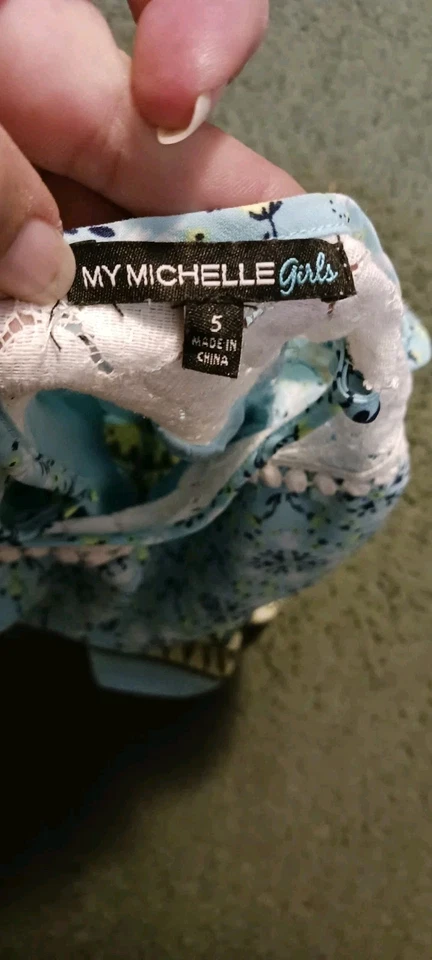 Conjunto corto de una pieza floral turquesa manga corta 5 para niñas Foto 3 de 4