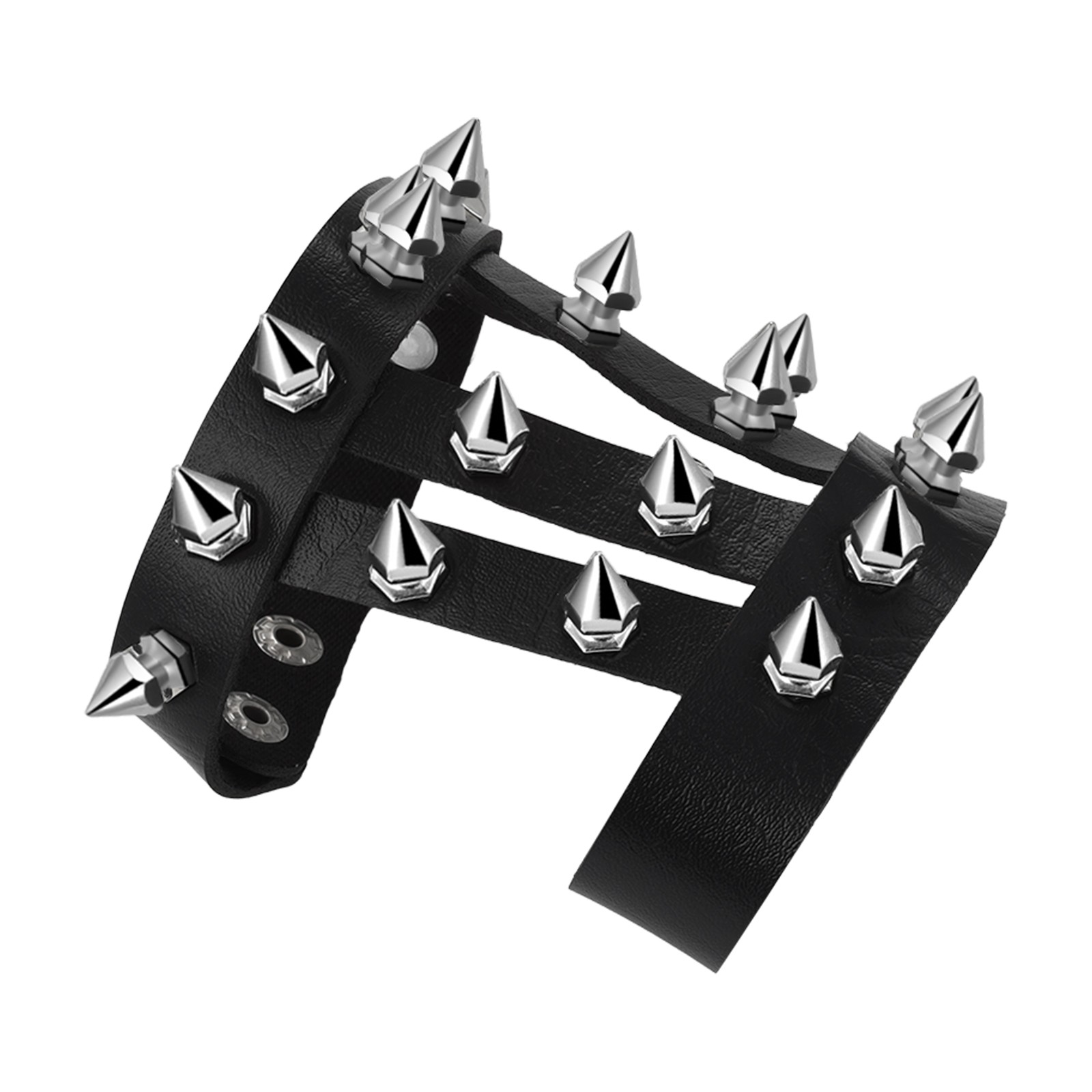 Halloween Punk Rock Rivet PU Leather Bracelet Cuff Wristband with Ring Men Women image 3