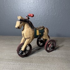 Vintage Hand-Caved Small Wood Metal Horse Tricycle Folk Art Toy