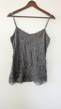Maurices Y2K Crinkle Cami L Lace Trim Fairy Grunge Boho Layering Tank Top Gray