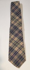 Lands End Mens Tie Tan Blue Green Plaid 100% Cotton Made in USA 60 Long 3 1/2