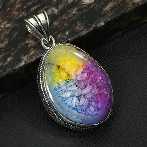 Rainbow Solar Quartz Gemstone Antique Design Pendant Jewelry Gift 2.4" AP-37247