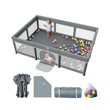Foldable Baby Playpen with Mat - 74"X50" Large Play Yard for Babies and Toddl...