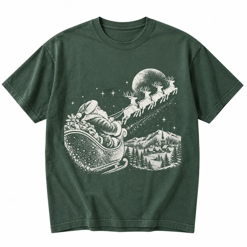 Vintage Santa Reindeer T-Shirt Christmas Sleigh Retro Holiday Graphic Tee - product listing photo