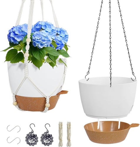 10 inch Self Watering Hanging Planters, 2 Pack 10inch 2pcs, White With ...