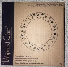 Pampered Chef Dessert Plates Set of Four (4) Round 8" White & Gold 1996  NEW