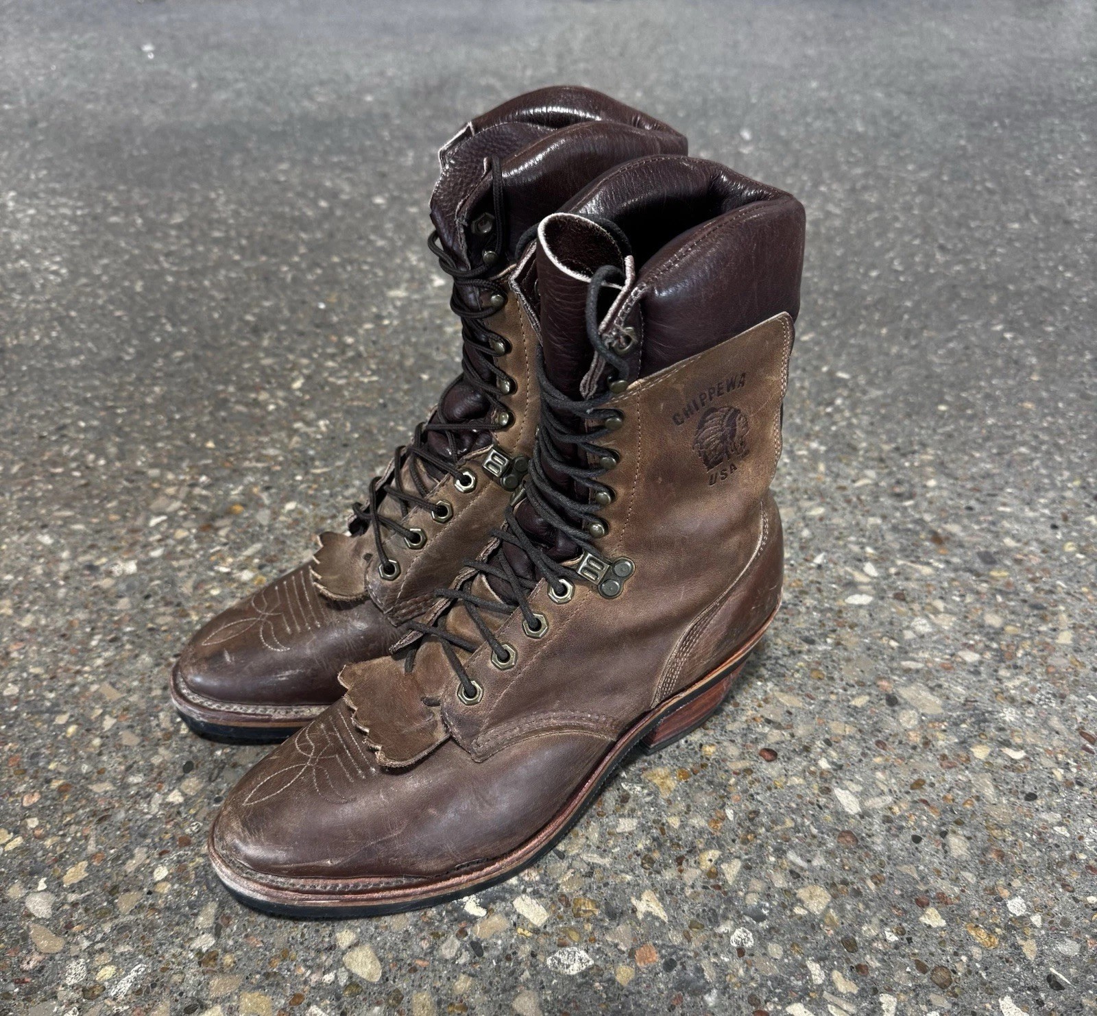 Vintage Chippewa Boots Packer Logger Brown Leather Mens 9 D USA Made
