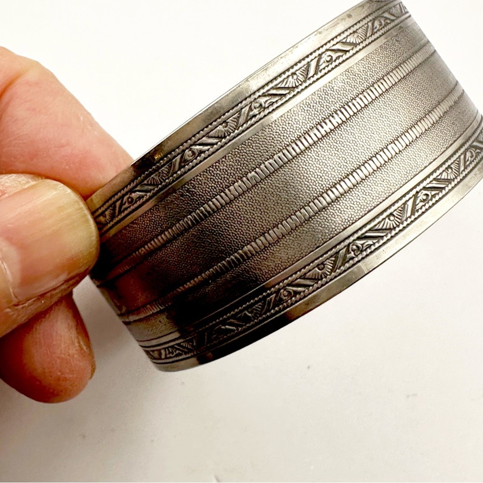 Solid Copper Silver Cuff Bracelet Boho Bohemian E… - image 3