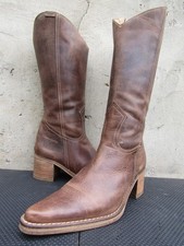 Vintage Destroy Heel Zip Leather Boots Y2k Made In Spain Brown - EU 37 US 6.5