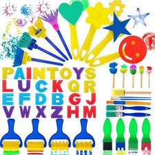 53Pcs Painting Brushes for Kids, Kids Paint Sponges, Washable Paint Brushes S...