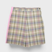 Vintage 70s Shorts Womens 28" Plaid Side Zip Green Pink Custom Striped Picnic