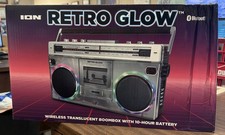 ION Audio Retro Glow Boombox AM/FM Radio Bluetooth Cassette Player, LED Lights
