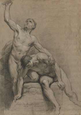 Louis de Boullogne, Two Male Nudes, 1710, 8x10  Print.