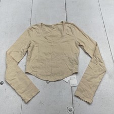 Dazy Shirt Womens Large Beige Scoop Neck Long Sleeve Cropped Stretch Top NWT